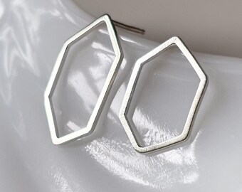 Asymmetrical Sterling Silver Crystalline Outline Earrings Handcrafted in Solid Sterling Silver || Lightweight geome. Ready to ship!