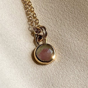 Watermelon Tourmaline Pendant Hand Crafted in 14k Yellow Gold & Sterling Silver. Choose Between Solid 14k, Gold Filled, or Sterling Chain image 1