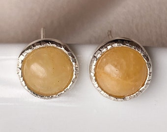 Vivacious Yellow Pineapple Jasper Stud Earrings Handmade in Sterling Silver. Ready to ship. Birthday, holiday, or anniversary gift.