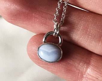 Blue Lace Agate Charm Necklace Perfect for Layering. Handmade in Sterling Silver. Birthday, Bridesmaid, Anniversary, Mother's Day Gift.