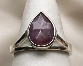 Rose-cut Pink Pear Shaped Sapphire Split Shank Ring handcrafted in solid sterling silver. The perfect holiday or anniversary gift!