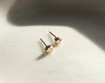 Tiny Geometric Stud Earrings Handmade In Your Choice of 14k Yellow, White, or Rose Gold. Petite, Giftable Studs Perfect for Everyday Wear