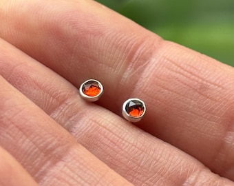 Tiny 3mm Rose Cut Garnet Stud Earrings Handmade in Sterling Silver. Lightweight, and great for everyday wear. Ready to ship.