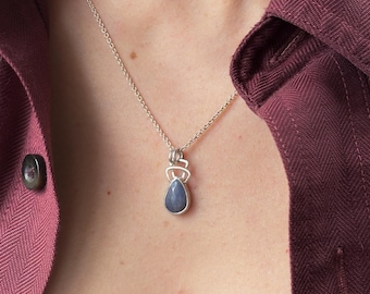 Art Deco-Inspired Rose Cut Blue Teardrop Sapphire Layering Necklace Handmade in Sterling Silver || Choose your favorite chain length