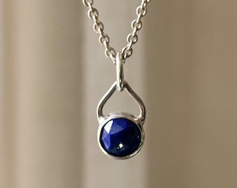 Everyday Lapis Layering Charm Necklace Handmade in Sterling Silver || One of a Kind Birthday, Anniversary, Holiday Gift Ideas.