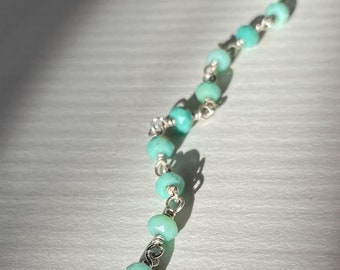 Sterling Silver and Teal Amazonite Rondel Bead Necklace Hand Crafted in Sterling Silver, 16" Long. Ready to ship holiday or birthday gift!