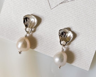Buttercup Flower Petal with Single Pearl Stud Earrings Handmade with Recycled Sterling Silver || Ready to ship for the holidays!