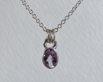 Petite Checkerboard-Faceted Lavender Amethyst Gemstone Necklace Handcrafted in Sterling Silver. February Birthstone Charm Necklace.