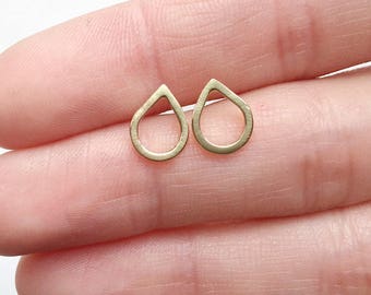 Petite Handmade Solid 14k Yellow Gold Raindrop Stud Earrings. Dainty Teardrop. Handcrafted. Birthday, Anniversary, Holiday, Bridesmaid gift.