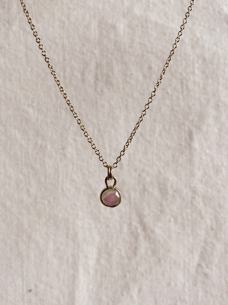 Watermelon Tourmaline Pendant Hand Crafted in 14k Yellow Gold & Sterling Silver. Choose Between Solid 14k, Gold Filled, or Sterling Chain image 8