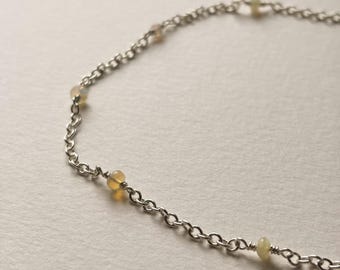 Sterling Silver and Hand-wrapped Smooth Opal Rondelle Layering Necklace, 16" Long.
