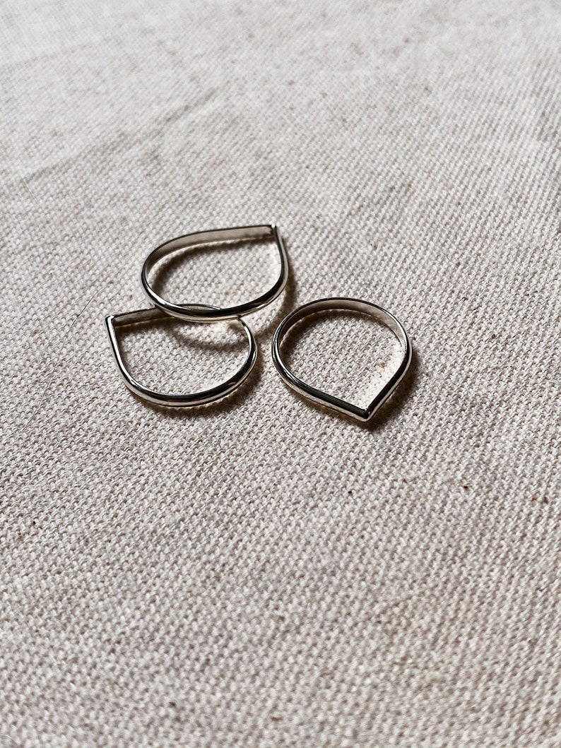 SAMPLE SALE: Half Round Sterling Silver Raindrop Stacking Ring. Handmade and Ready To Ship The Perfect Birthday or Holiday Gift. image 3