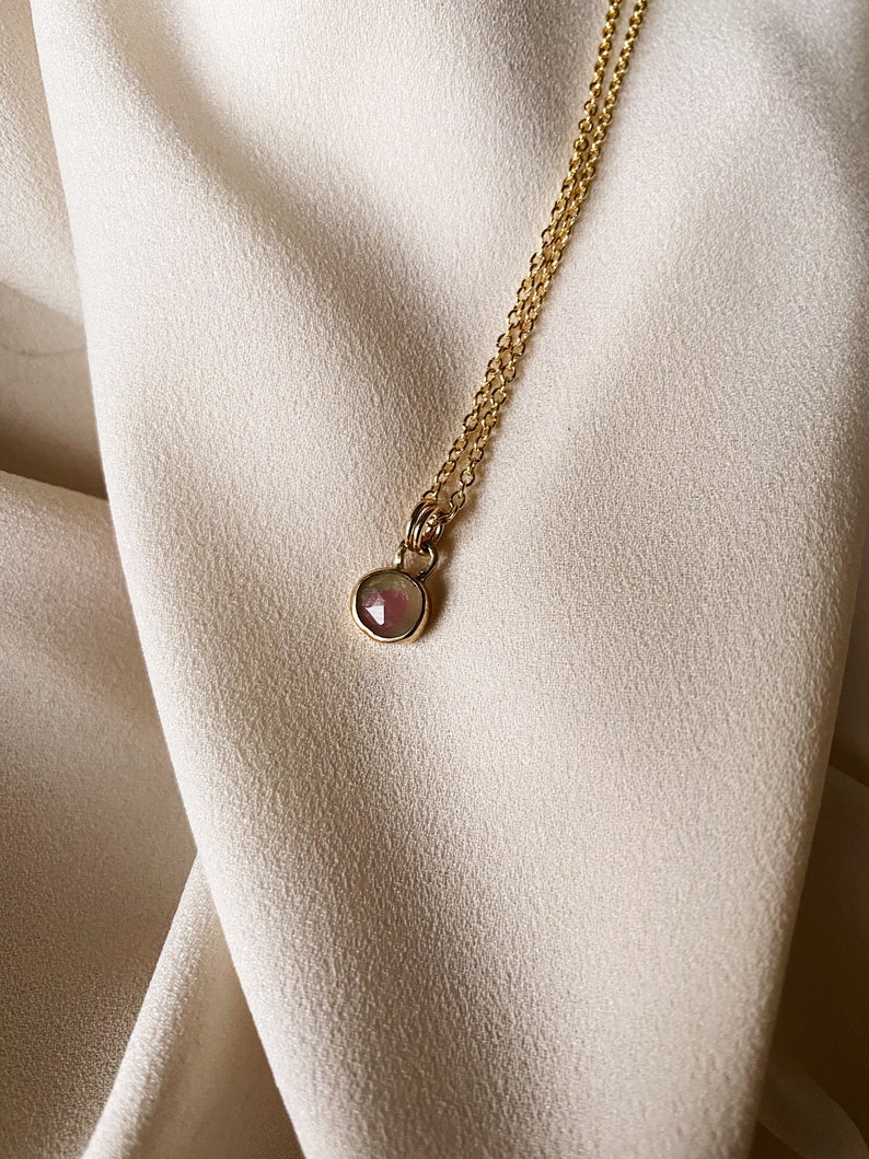 Watermelon Tourmaline Pendant Hand Crafted in 14k Yellow Gold & Sterling Silver. Choose Between Solid 14k, Gold Filled, or Sterling Chain image 5