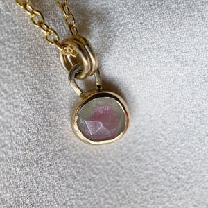 Watermelon Tourmaline Pendant Hand Crafted in 14k Yellow Gold & Sterling Silver. Choose Between Solid 14k, Gold Filled, or Sterling Chain image 4