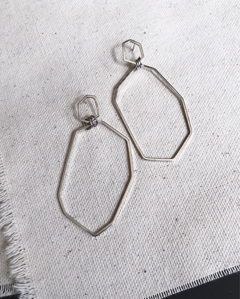 Hand fabricated in Sterling Silver and Ready to Ship! Chunky Double Crystalline Outline Earrings