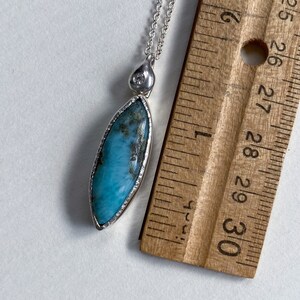 Unique Marquise Larimar Cabochon and 2mm Round Moissanite Necklace Hand Made in Sterling Silver. Hammer Set Bezel Pendant. Ready to Ship. image 3