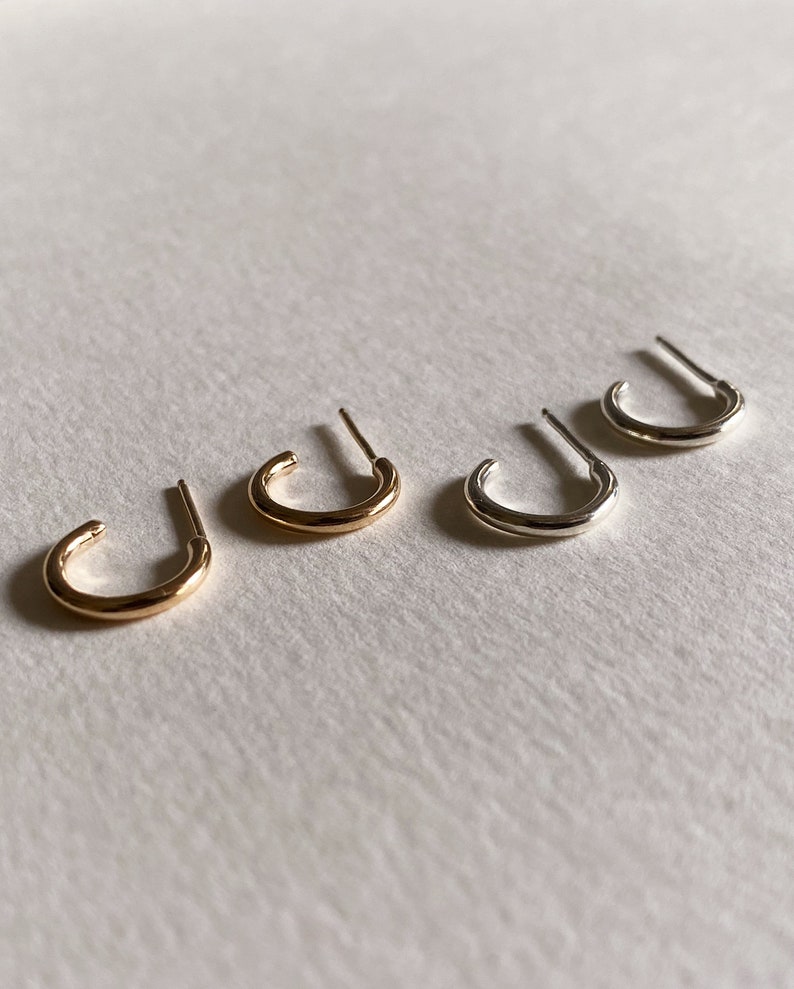 Sweet little everyday huggie hoop earrings hand made in 14k or sterling silver. The perfect everyday earring. Ready to ship holiday gifts image 5
