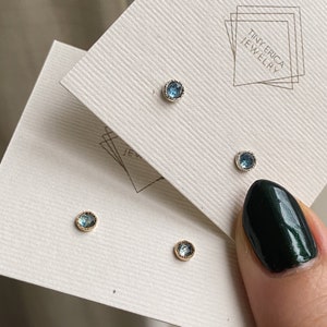 Handmade Dainty Blue Rose-cut Montana Sapphire Stud Earrings. Choose Between 14k Yellow Gold or Sterling Silver. The perfect holiday gift image 7