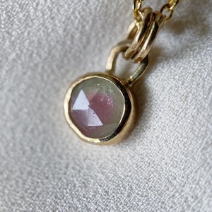 Watermelon Tourmaline Pendant Hand Crafted in 14k Yellow Gold & Sterling Silver. Choose Between Solid 14k, Gold Filled, or Sterling Chain image 2
