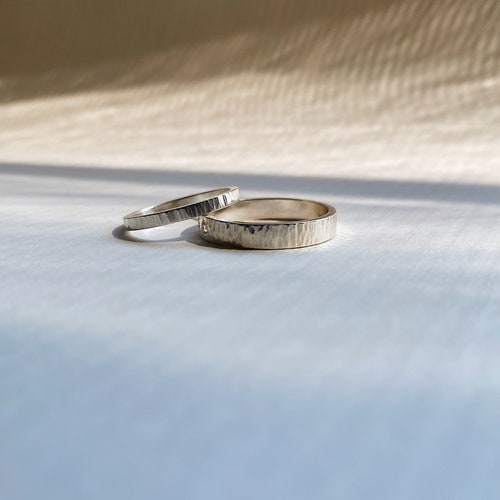 Tree Bark Textured Wedding Band Handmade in 14k Gold or Sterling Silver. Choose your width & finish shops (Polished or Matte Satin). Made to Order