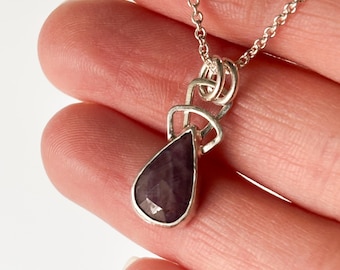 Rose Cut Pink Sapphire Art Deco Statement Necklace Handmade in Sterling Silver. Lightweight Layering Charm. Birthday, Holiday Gift.