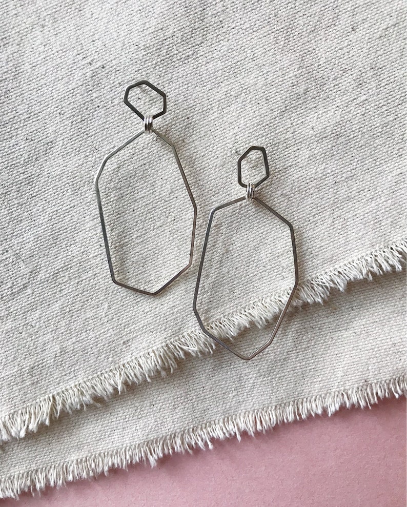 Hand fabricated in Sterling Silver and Ready to Ship! Chunky Double Crystalline Outline Earrings