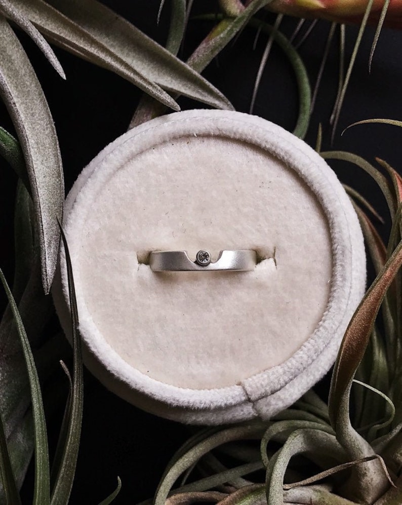 Custom Moissanite Crater Cutout Band Handcrafted in Sterling Silver or 14k Gold. Minimalist Wedding Band. Customizable Gender Neutral Ring. image 1