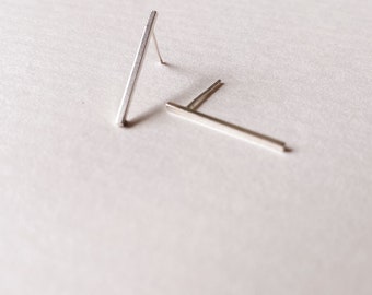 Handmade Sterling Silver Skinny Bar Stud Earrings. Minimal, Lightweight Thin Line Post Backs. Mother's Day, Birthday, Bridesmaid Gift Ideas.