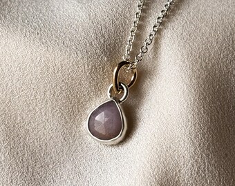 Pale Pink Rose Cut Sapphire Charm Necklace Hand Crafted in Sterling Silver and 14k Yellow Gold || Choose your chain length