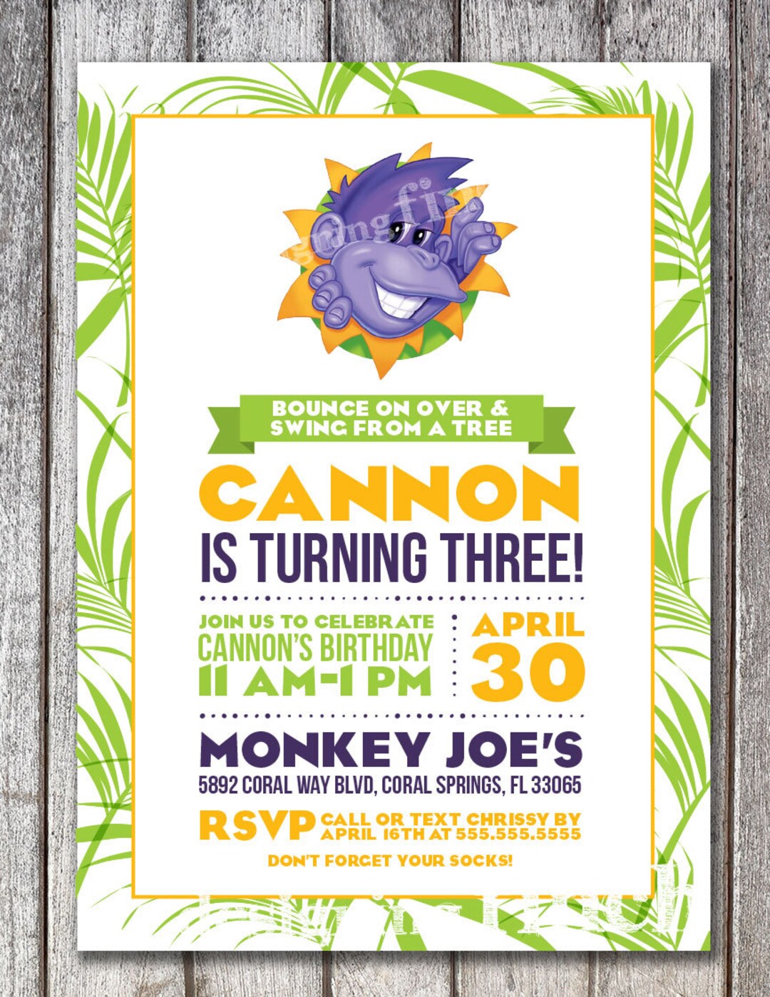Monkey Joe's Birthday Invitation 150 Etsy