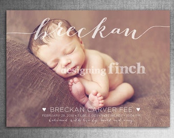 Simple Baby Girl or Boy Birth Announcement Photo Card, 5x7, Printable and Customizable #116