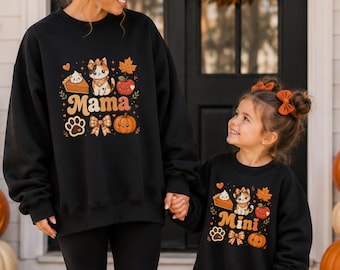 Thanksgiving Mama and Mini matching Girls Sweatshirt, Kawaii Thanksgiving shirt, Matching Thanksgiving shirts