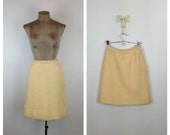 60s Cream Boucle Wool Pencil Skirt 1960s High Waisted Bouclé Wool Skirt Above the Knee Fitted Skirt Small