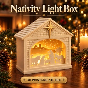 3D Printable Nativity Light Box, Layered Shadow Box, Christmas Decor (STL File)