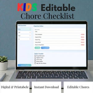 Editable Kids Chore Checklist Printable & Digital | Custom Child Chore Chart for Multiple Kids | Parent Editable Daily Routine Tracker