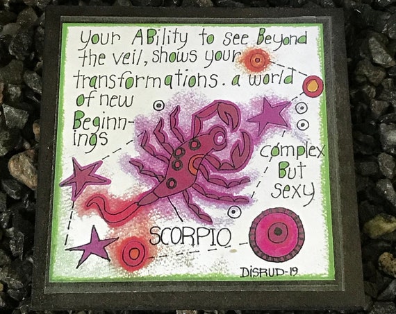 Scorpio. - Artful Zodiac Drink Coaster -by- Carrie Disrud
