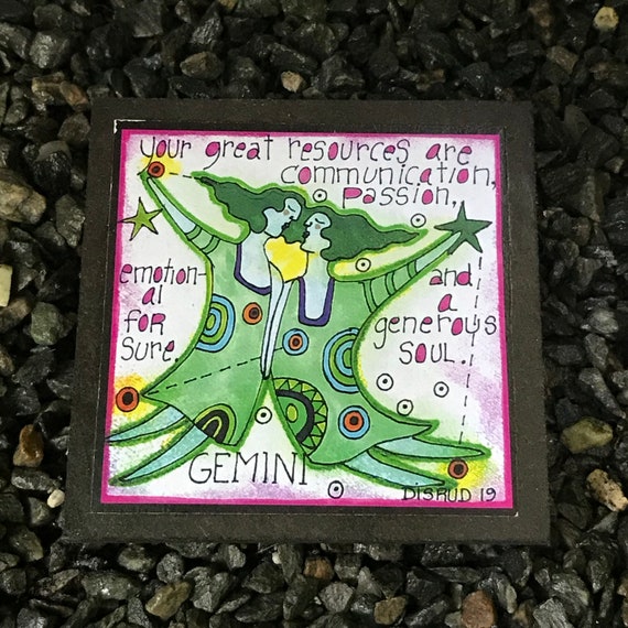 Gemini. - Artful Zodiac Drink Coaster -by- Carrie Disrud