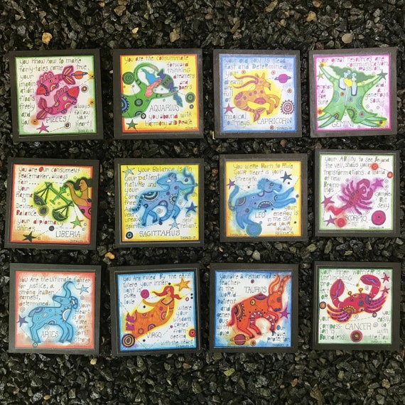 Artful Zodiac Drink Coasters - Full Set of 12 -by- Carrie Disrud