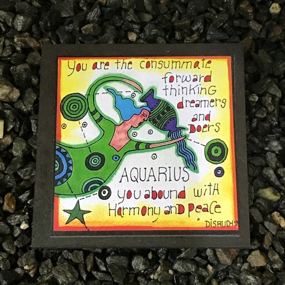 Aquarius. - Artful Zodiac Drink Coaster -by- Carrie Disrud