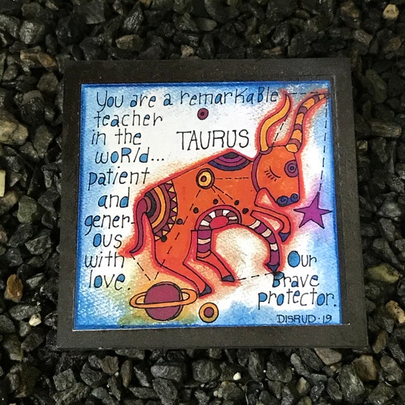 Taurus. - Artful Zodiac Drink Coaster -by- Carrie Disrud