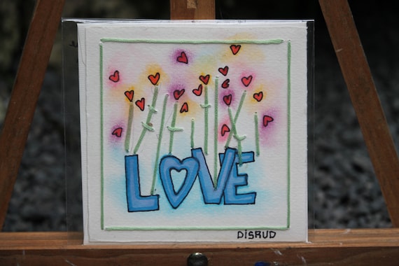 Small Hand Sewn Watercolor / Card / Note / Special Saying -by- Carrie Disrud