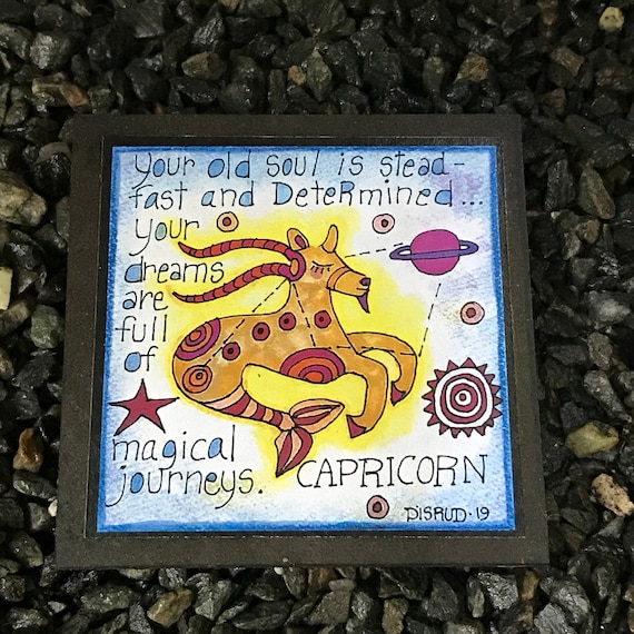 Capricorn. - Artful Zodiac Drink Coaster -by- Carrie Disrud