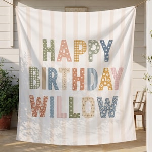 Kids Happy Birthday Banner, Colorful Patchwork Happy Birthday Backdrop, Custom Name Sign for Birthday, Personalized Kids Name Birthday Sign