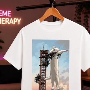 Long Cat SpaceX Rocket Meme Shirt, Funny Space Cat T-Shirt, Internet Meme Tee, Space Launch Cat Graphic, Nerd Gift image 1