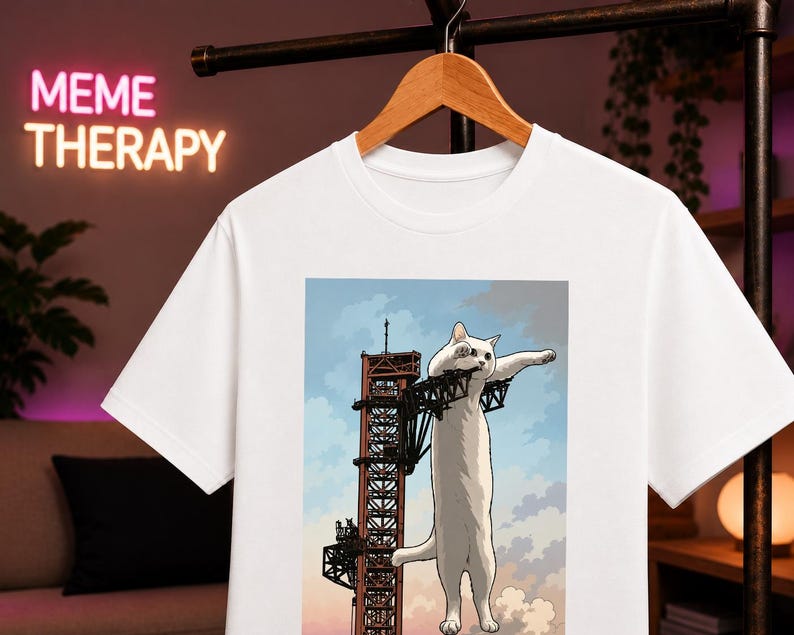 Long Cat SpaceX Rocket Meme Shirt, Funny Space Cat T-Shirt, Internet Meme Tee, Space Launch Cat Graphic, Nerd Gift image 1