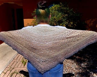 Crochet Half Circle Shawl, Beige and Blue Summer Evening Wrap, Lightweight Cotton Blend