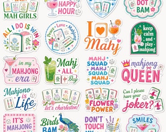 20PC Mahjong Stickers, Mahjong Queen Sticker Pack, Mahjong Tiles Decals, Mahj Squad Sticker, Funny Mahjong Gift, Game Night Laptop Stickers