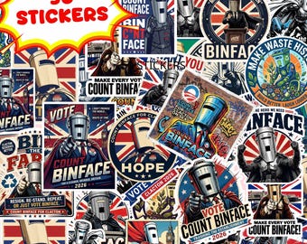 50PC Count Binface Sticker, Clacton Election 2026 Decal, UK Political Humor Gift, Anti Farage Parody, Funny British Protest Laptop Sticker