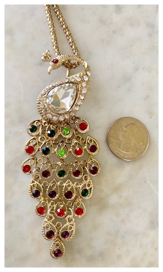 Vintage Peacock Rhinestone necklace - image 2