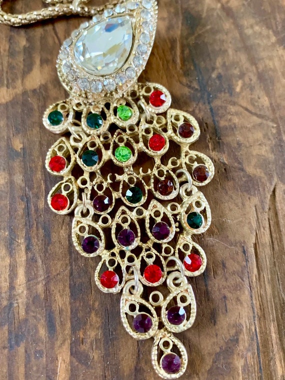 Vintage Peacock Rhinestone necklace - image 4